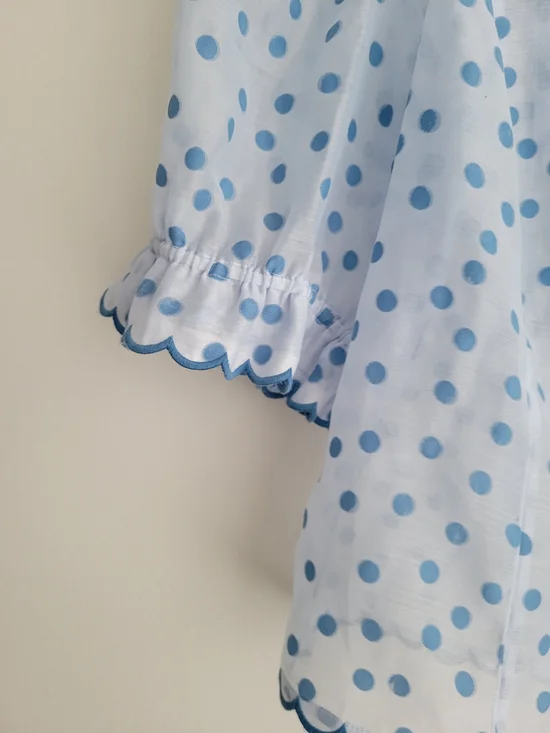 MAEVE by Anthropologie Blue Puff Shoulder Collared Polka Dot Sheer Blouse - Picture 8 of 10